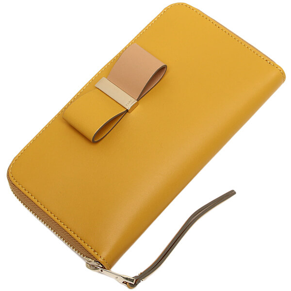 2017年秋冬新作 クロエスーパーコピー 財布 CHLOE 3P0290 889 BCX LEATHER BOW LONG ZIPPED WALLET 長財布 CURRY YELLOW